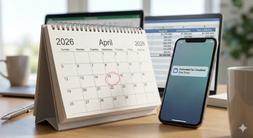 2026 IRS quarterly tax payment deadlines for 1099 contractors with penalty warnings